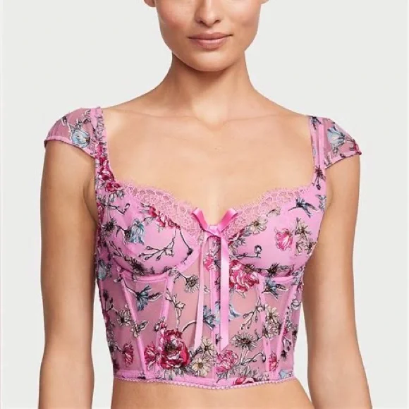 Victoria's Secret Pink Floral Embroidered Corset Top - Picture 2 of 6